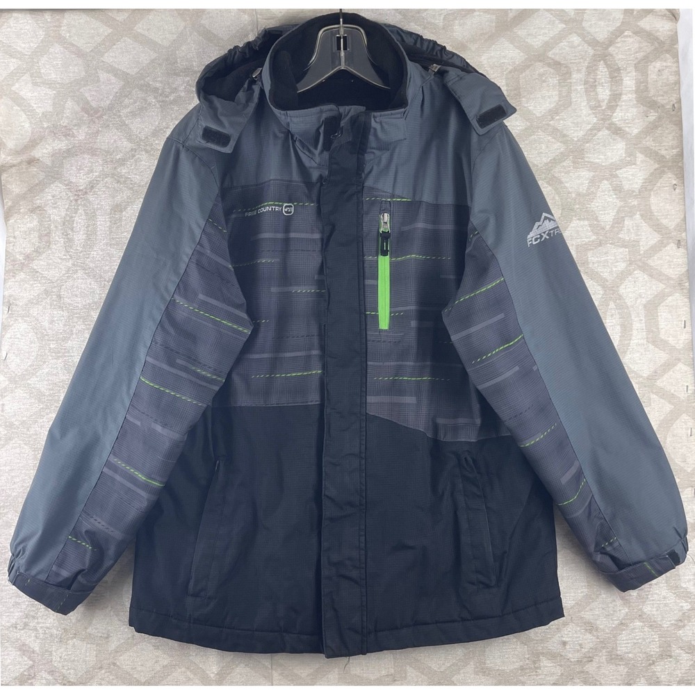 Free Country FCXtreme Kids Large 14/16‎ Grey Black Green Hooded Winter Jacket